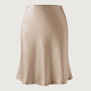 Silk-Like Acetate Bias-Cut Slip Mini Skirt - Oatmeal XL